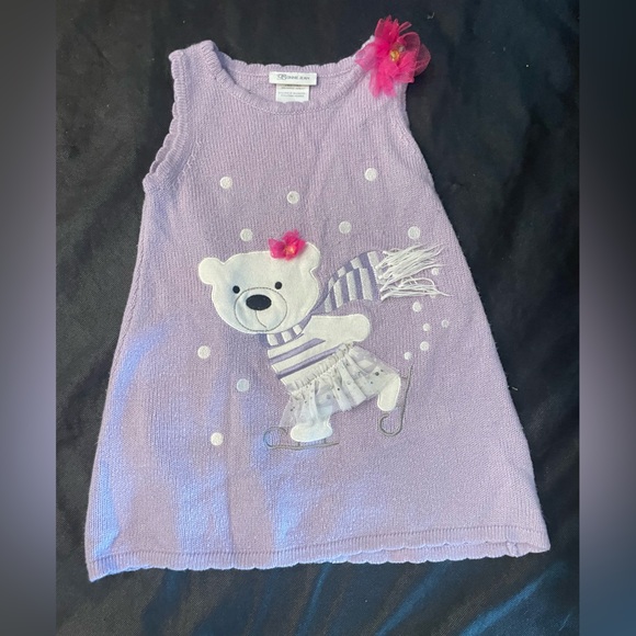 Bonnie Jean Lavender Knit Winter Dress with Ice Skating Polar Bear - Picture 1 of 4